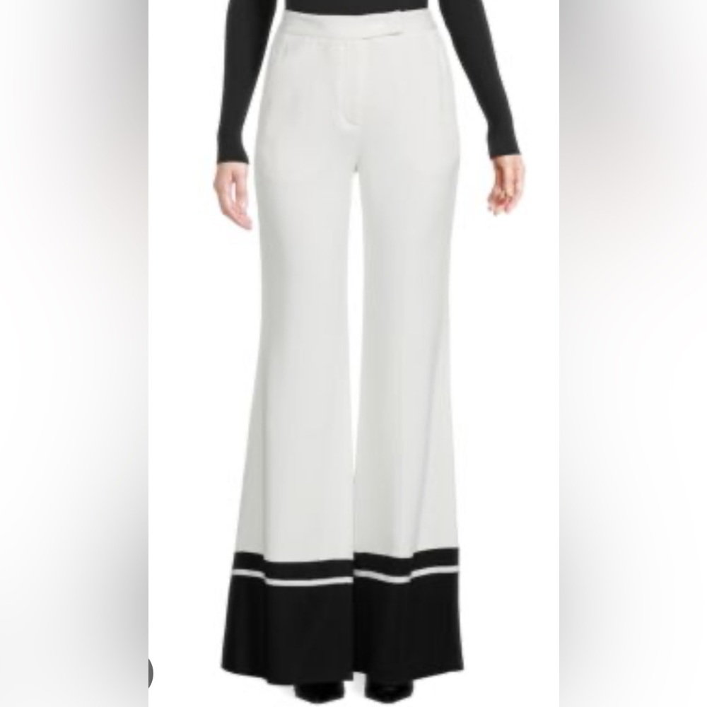 NWT Elie Saab White and Black Crepe Trousers